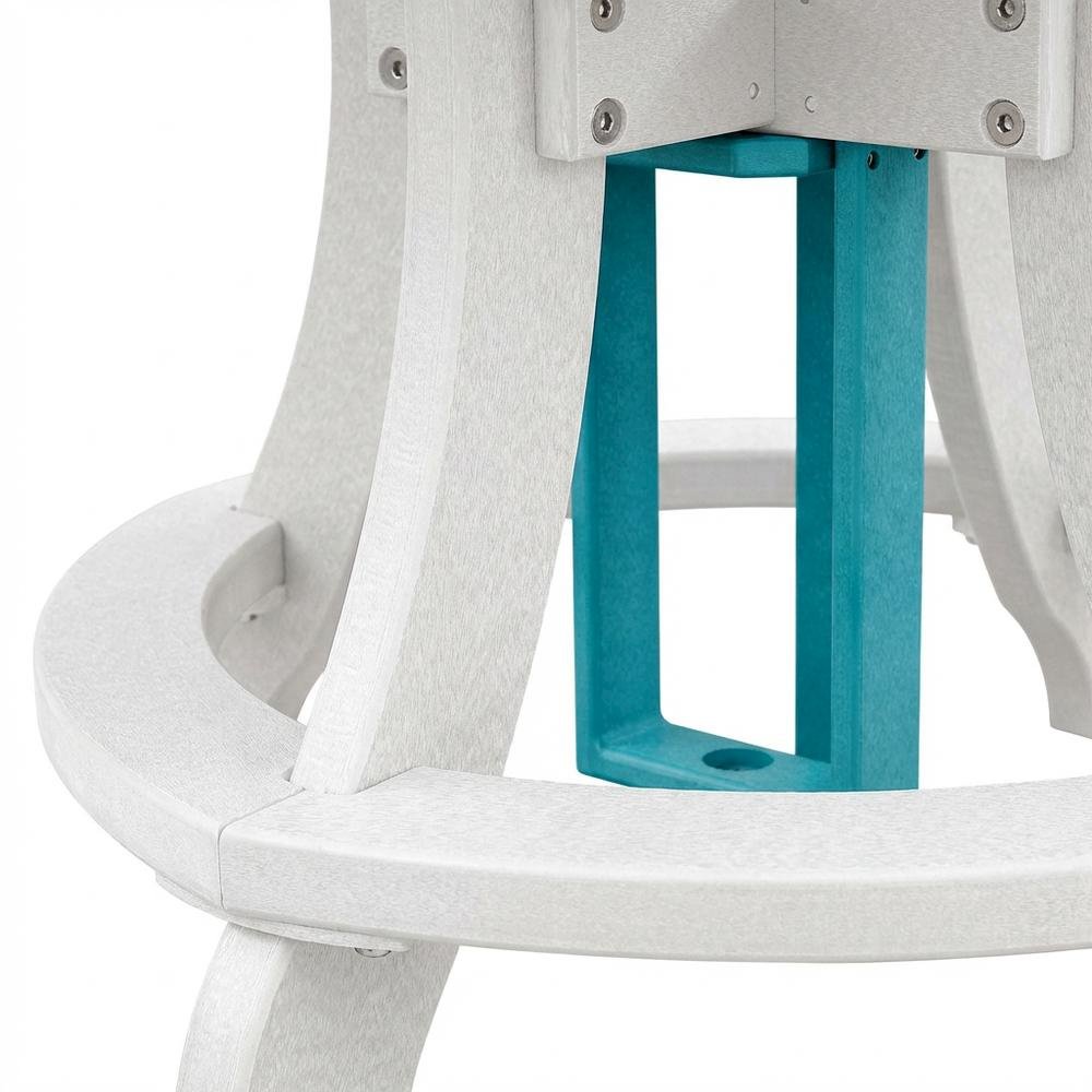 Round Counter Height Table, Aruba Blue Finish, White Base, Outdoor Dining. Picture 6