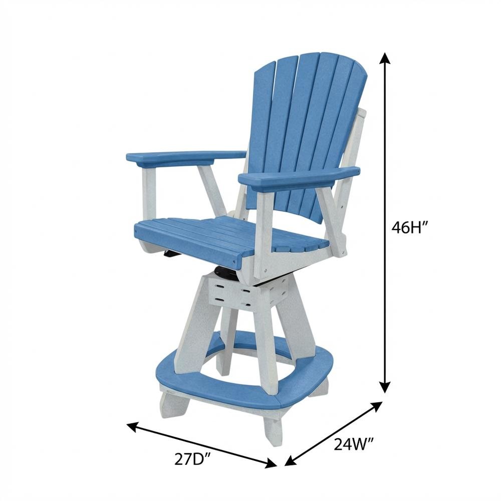 Blue Counter Height Swivel Arm Chair With White Base And Comfortable Design. Picture 7