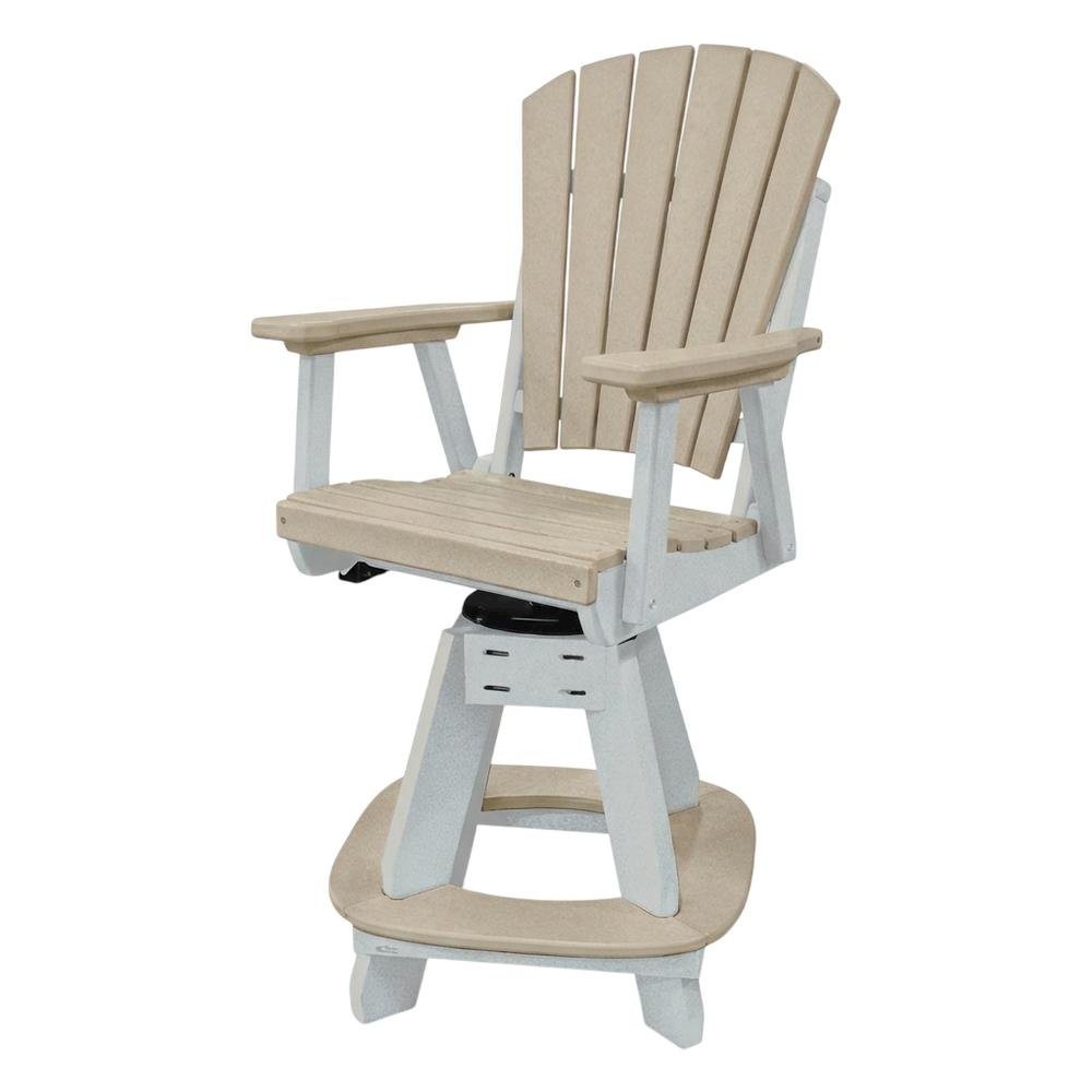 White Finish Counter Height Swivel Arm Chair With White Base For Outdoor Dining. Picture 1