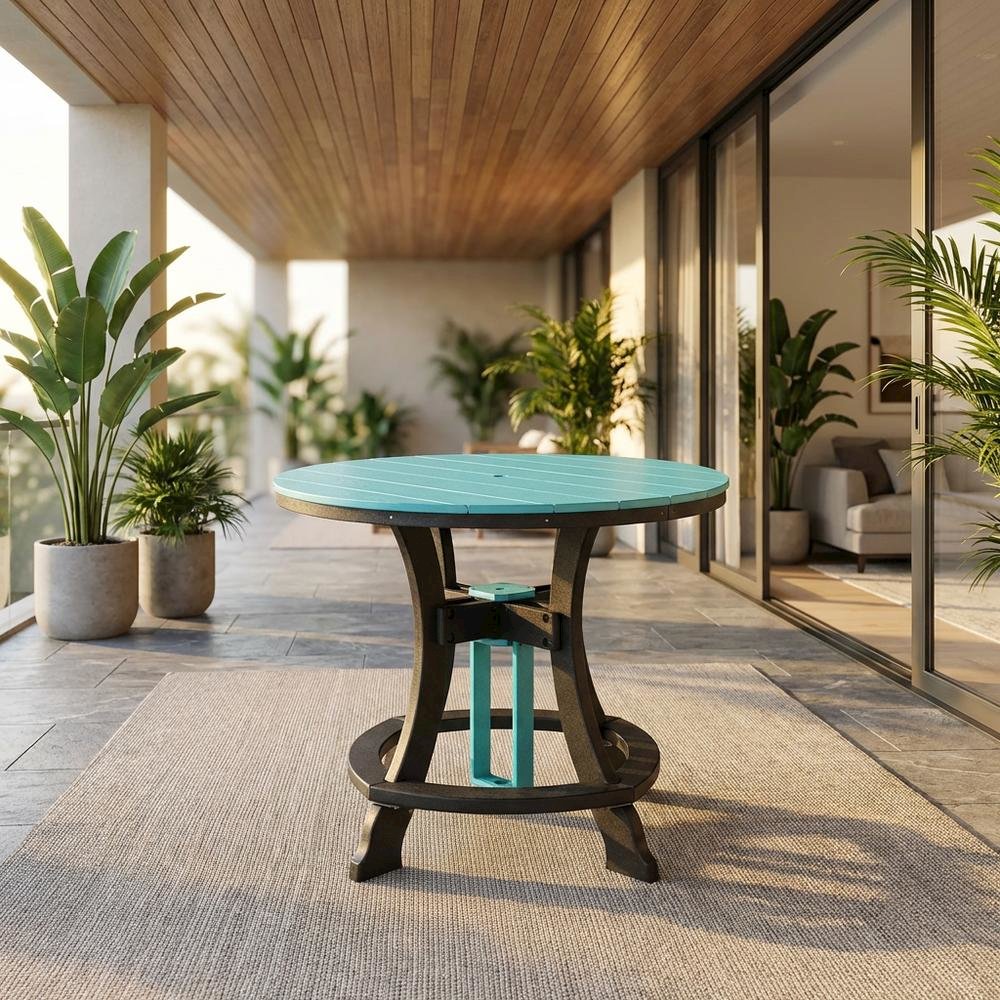 Aruba Blue Counter Height Round Table With Black Base For Outdoor Dining. Picture 2