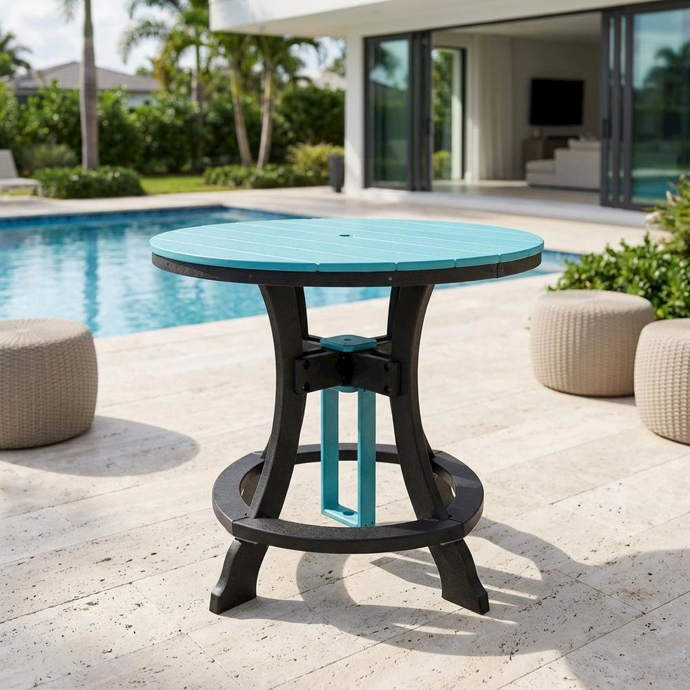 Aruba Blue Counter Height Round Table With Black Base For Outdoor Dining. Picture 3