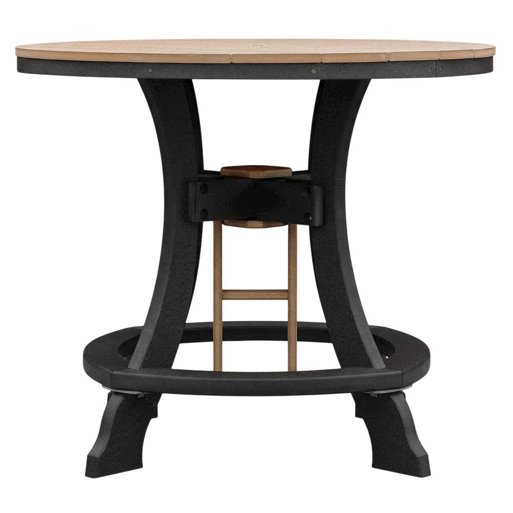 Round Cedar Outdoor Dining Table With Black Base, 44 Inches Wide. Picture 4