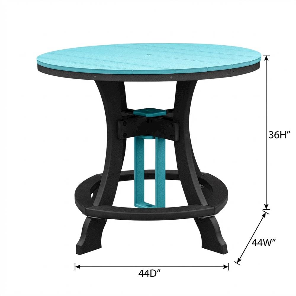 Aruba Blue Counter Height Round Table With Black Base For Outdoor Dining. Picture 7