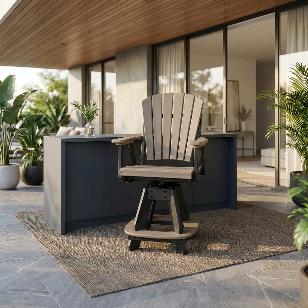Black Base Counter Height Swivel Arm Chair With Black Base For Outdoor Dining. Picture 2