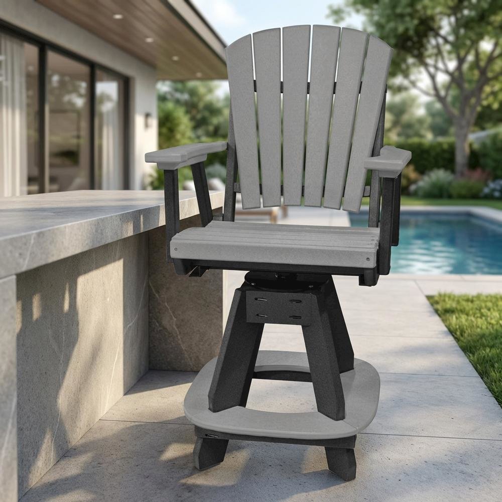 Outdoor Dining Chair With Swivel Arm And Light Gray Finish On Black Base. Picture 2