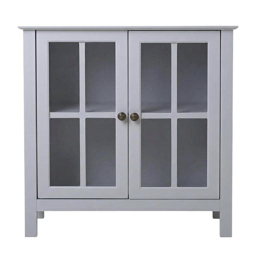 Dark Gray Glass Door Accent Cabinet with Fiberboard Construction. Picture 1