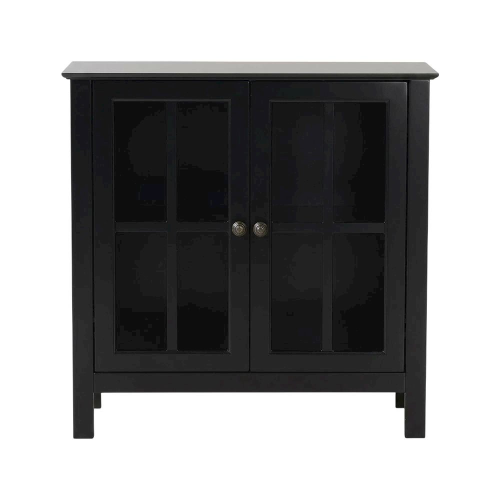 Black Glass Door Accent Cabinet with Display Storage and Fiberboard Construction. Picture 3