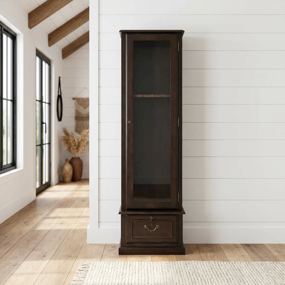 Brown Solid Wood 8-Gun Locking Storage Cabinet with Narrow Profile. Picture 2