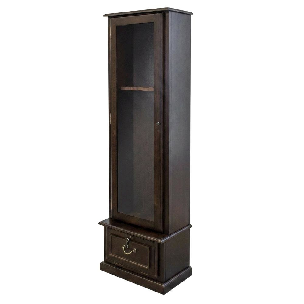 Brown Solid Wood 8-Gun Locking Storage Cabinet with Narrow Profile. Picture 1