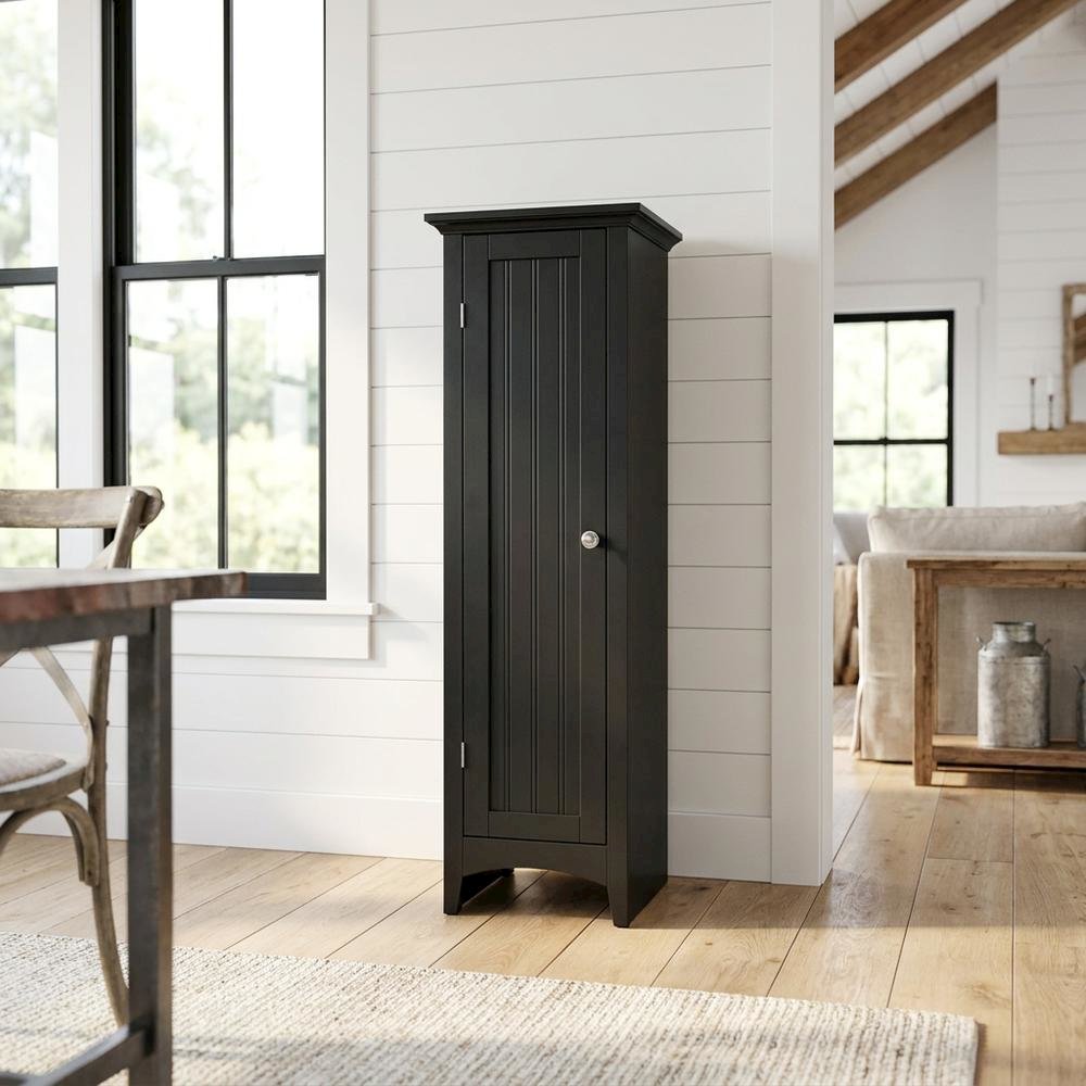 MDF Kitchen Pantry Storage Cabinet with Single Door and Adjustable Shelves. Picture 4