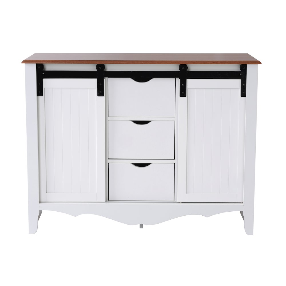 Countryside Barn Door Buffet with Two Sliding Barn Doors and Three Drawers. Picture 2