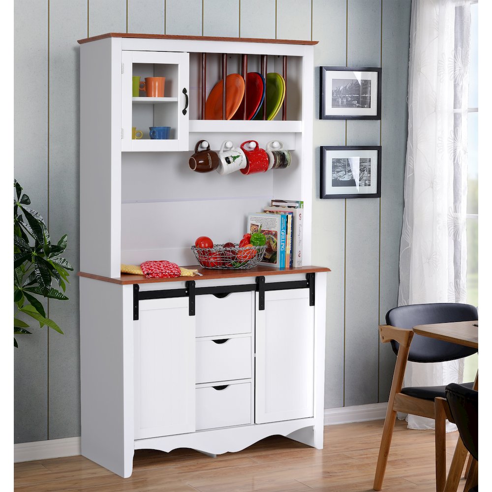 Countryside Barn Door Buffet with Two Sliding Barn Doors and Three Drawers. Picture 4