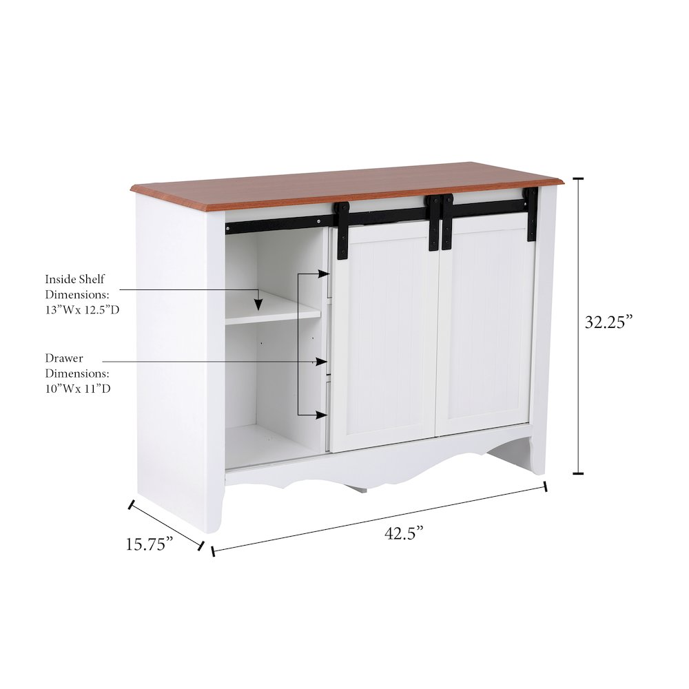 Countryside Barn Door Buffet with Two Sliding Barn Doors and Three Drawers. Picture 6