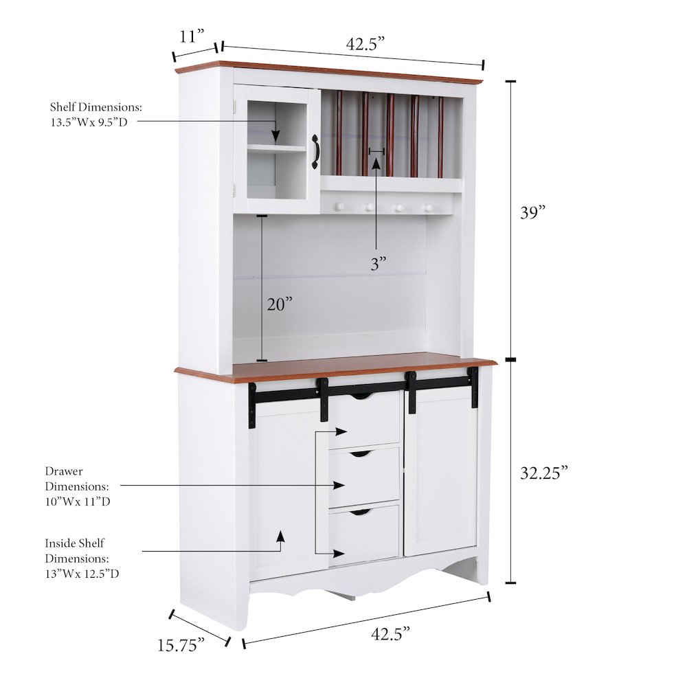 Countryside Sliding Barn Door Buffet and Hutch. Picture 6