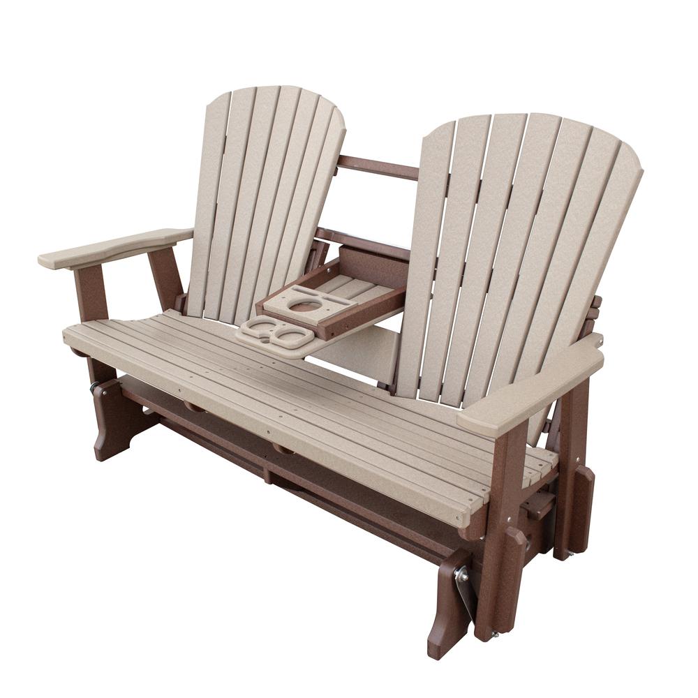Two Seat Fan Back Glider with Drop Down Table/Cup Holder in Weatherwood. Picture 11