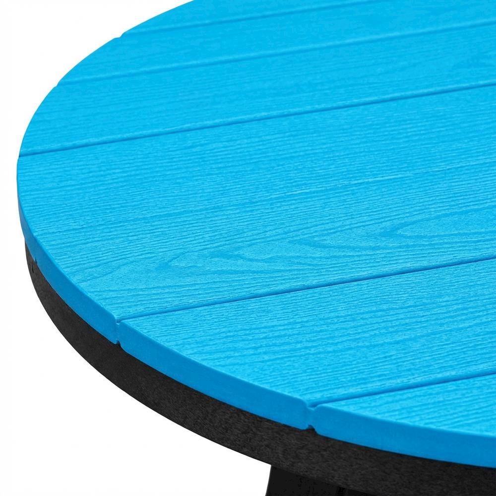 Blue Round Outdoor Dining Table With Black Base, 44-Inch Diameter. Picture 5