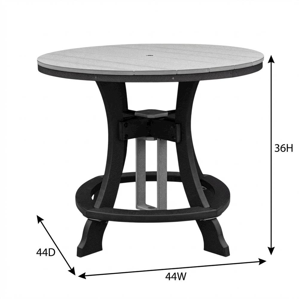 Light Gray Counter Height Round Table With Black Base For Outdoor Dining. Picture 7