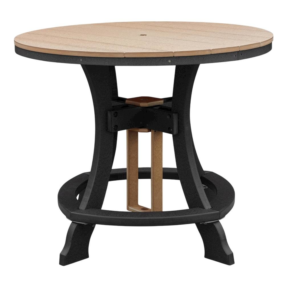 Round Cedar Outdoor Dining Table With Black Base, 44 Inches Wide. Picture 1
