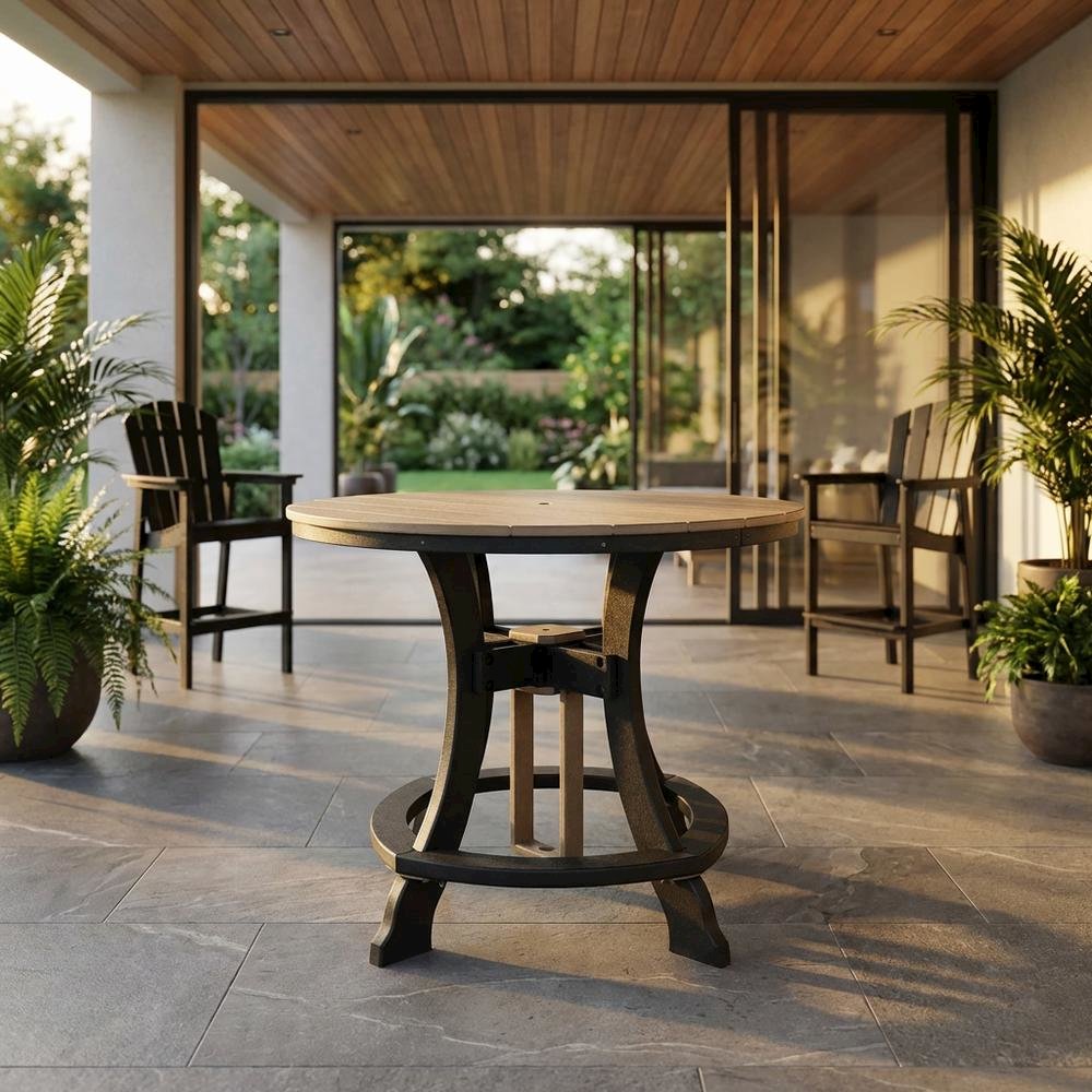 Black Base Round Outdoor Dining Table With Black Base And Polyethylene Material. Picture 2
