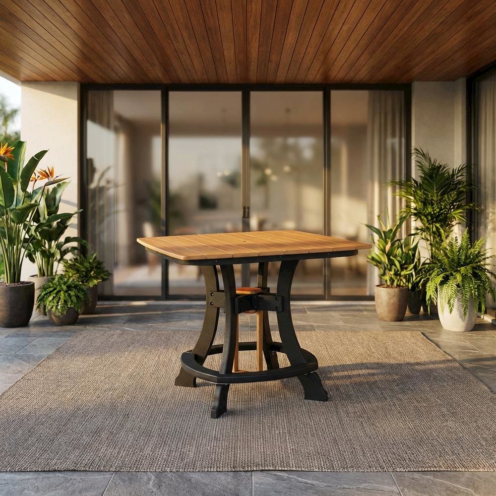 Cedar And Black Outdoor Square Dining Table With Polyethylene Material. Picture 2