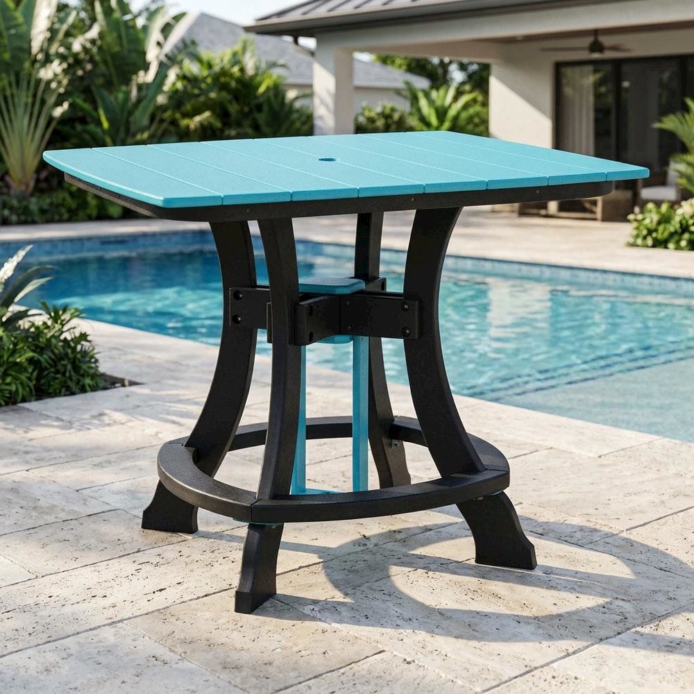Aruba Blue Counter Height Square Dining Table With Black Base. Picture 3