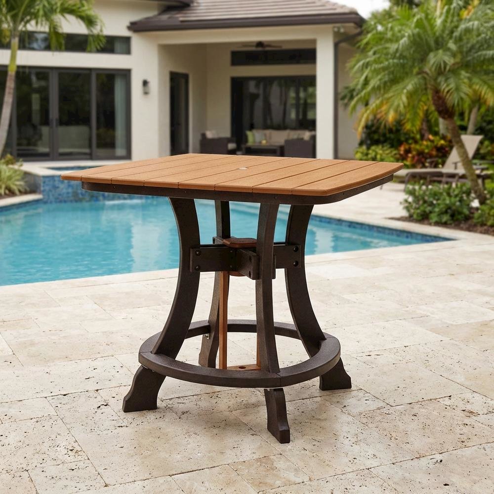 Cedar Outdoor Dining Table With Tudor Brown Base, Square Shape, 44-Inch Size. Picture 3