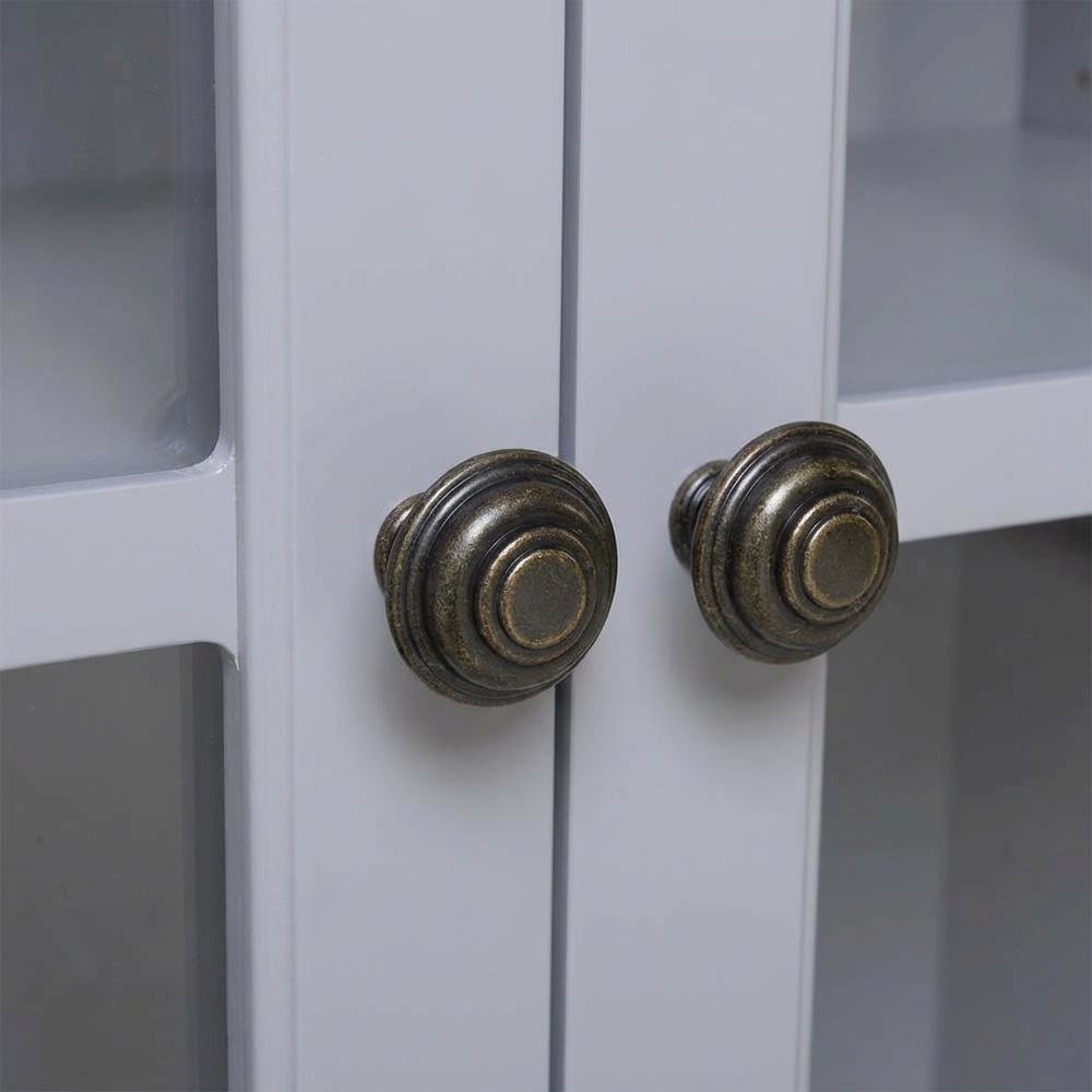Dark Gray Glass Door Accent Cabinet with Fiberboard Construction. Picture 6