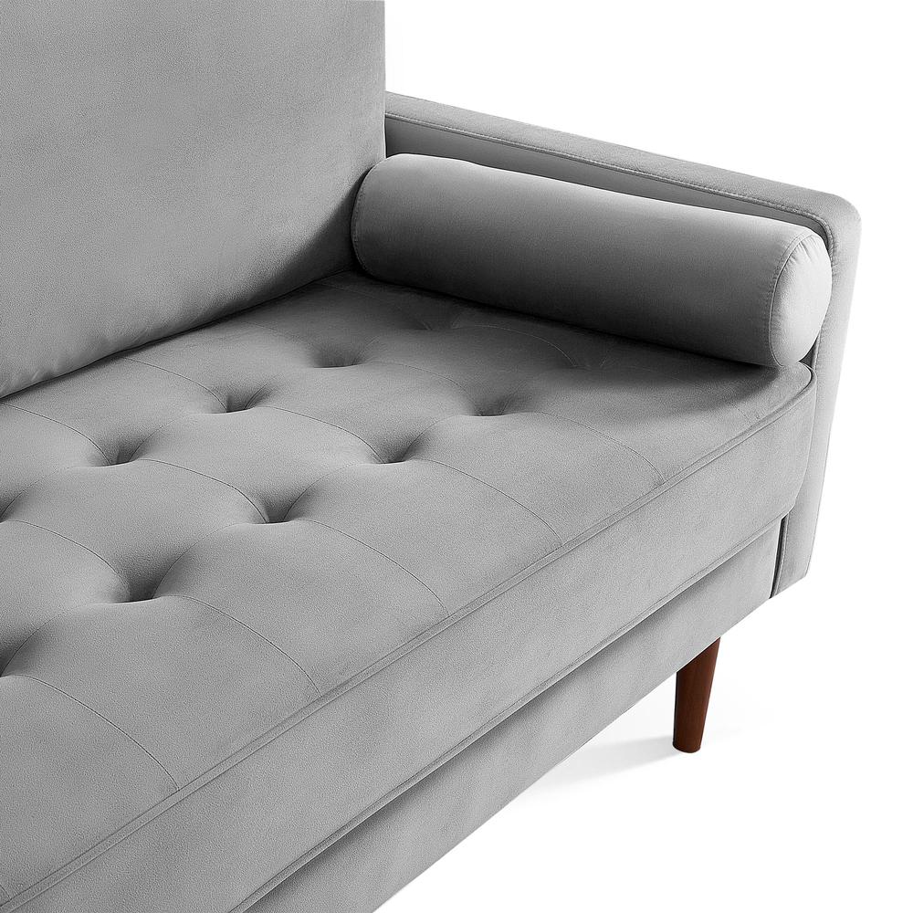 69 Inch Wide Upholstered Two Cushion Sofa with Bolster Pillows in Grey Velvet. Picture 7