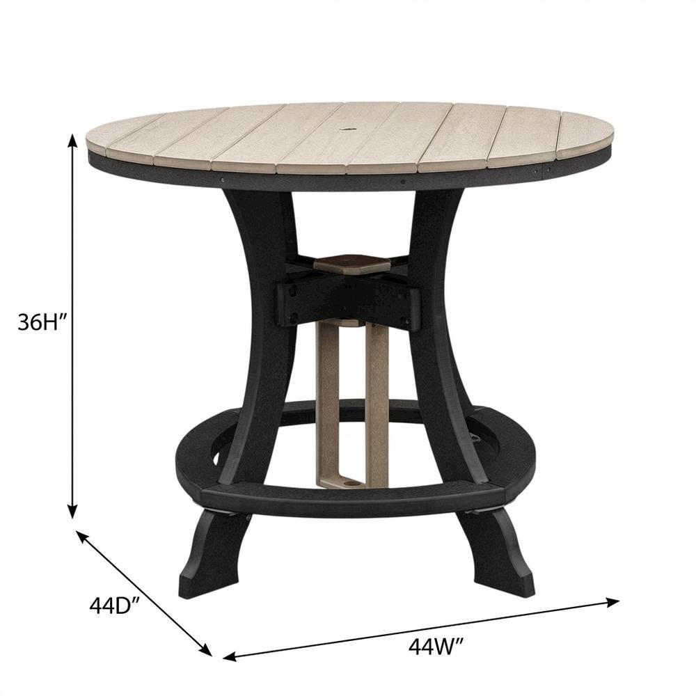 Black Base Round Outdoor Dining Table With Black Base And Polyethylene Material. Picture 7