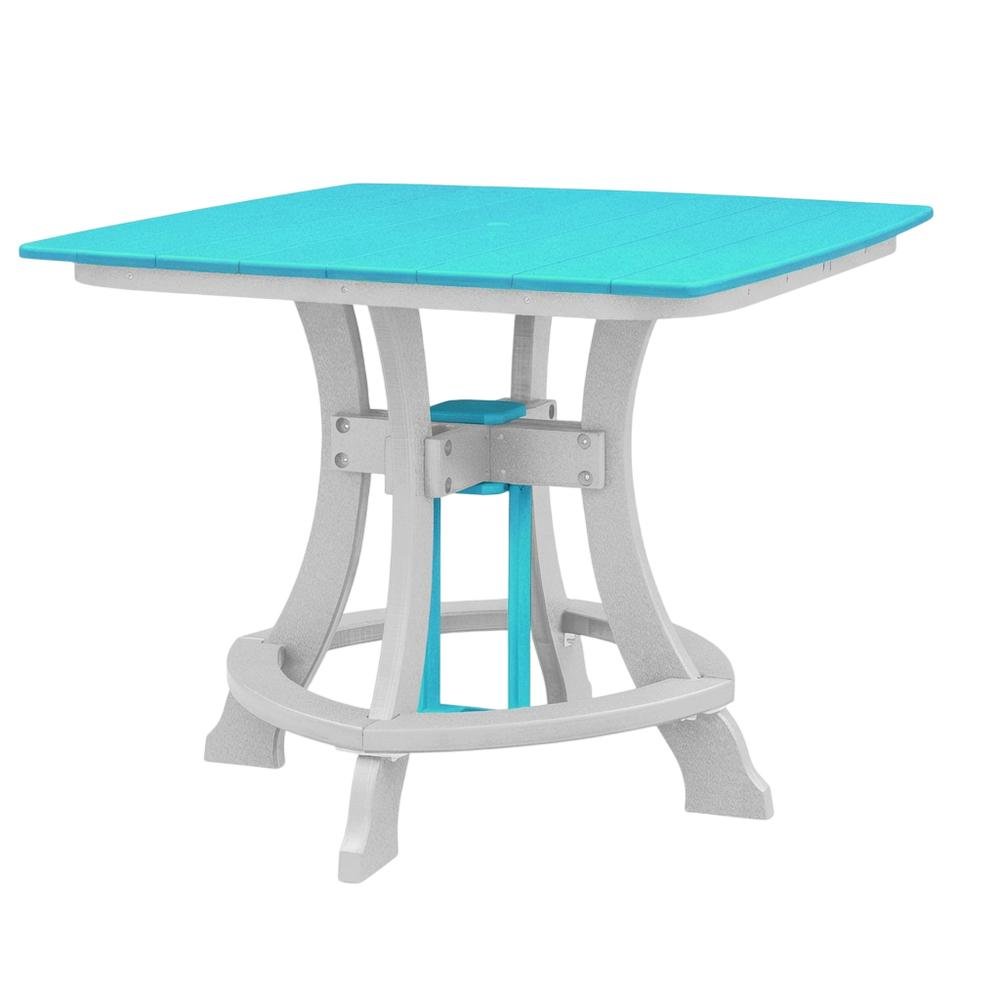 Square Outdoor Dining Table In Aruba Blue With White Base, Polyethylene Material. Picture 1