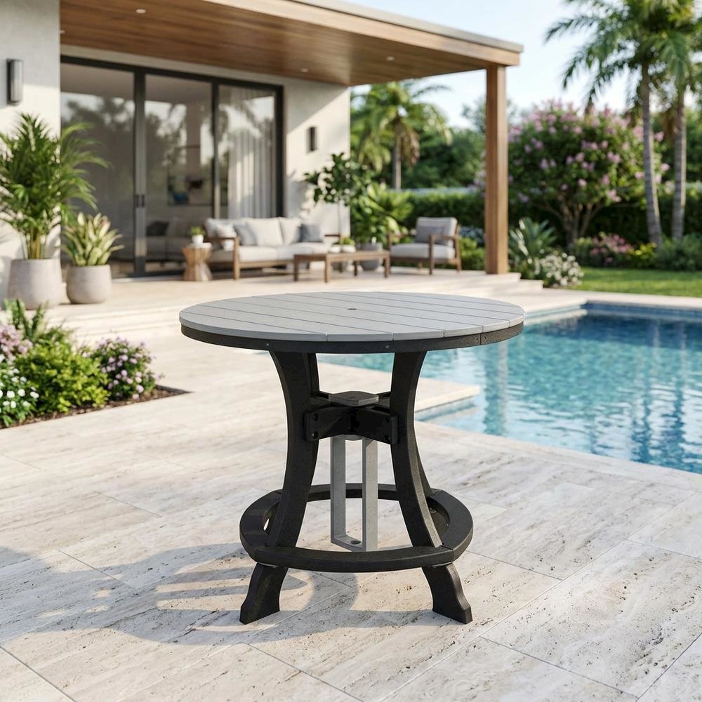 Light Gray Counter Height Round Table With Black Base For Outdoor Dining. Picture 3