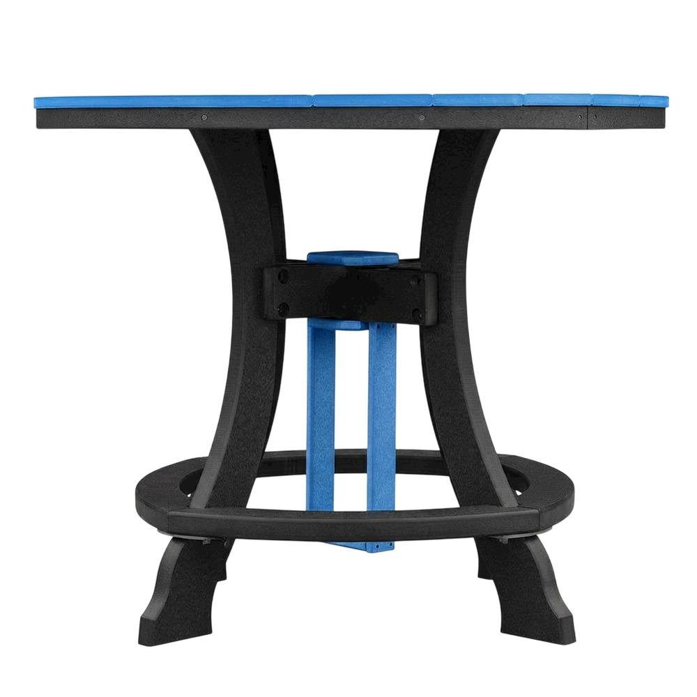 Blue Round Outdoor Dining Table With Black Base, 44-Inch Diameter. Picture 4