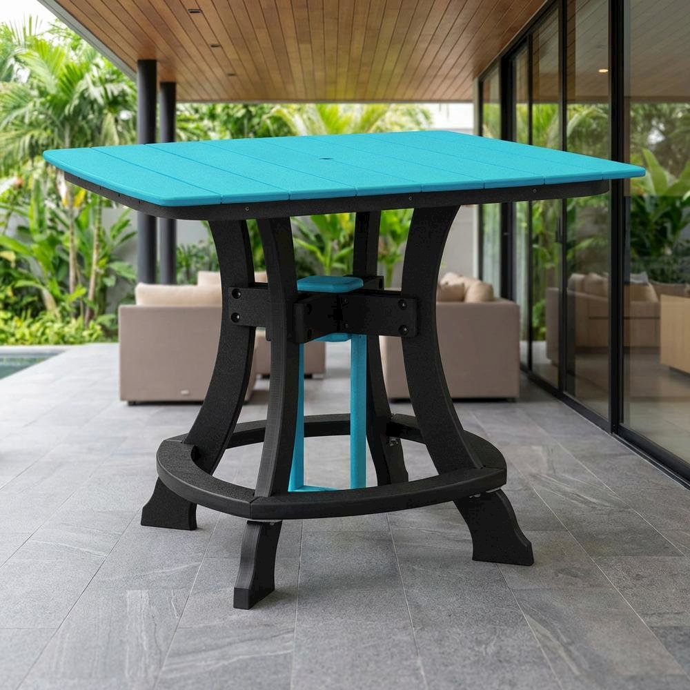 Aruba Blue Counter Height Square Dining Table With Black Base. Picture 2