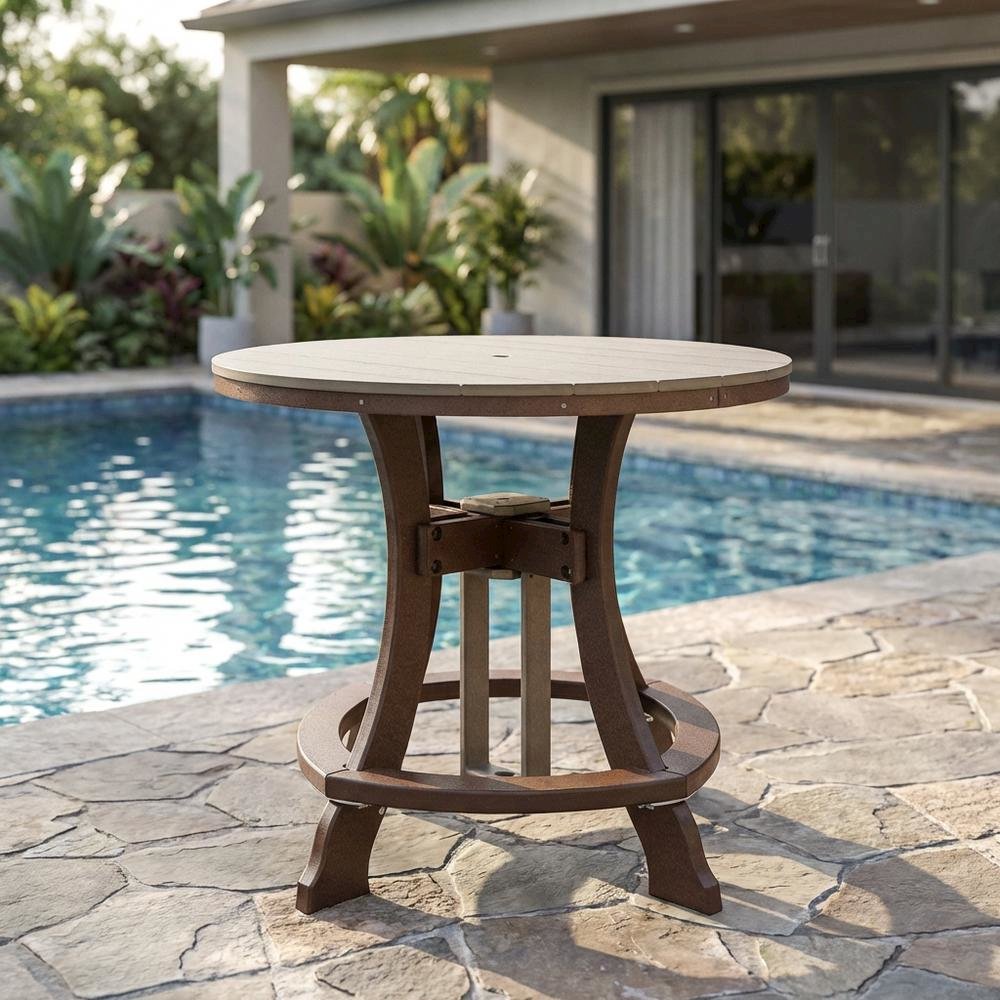 Polyethylene Outdoor Dining Table With Weatherwood Finish And Tudor Brown Base. Picture 3