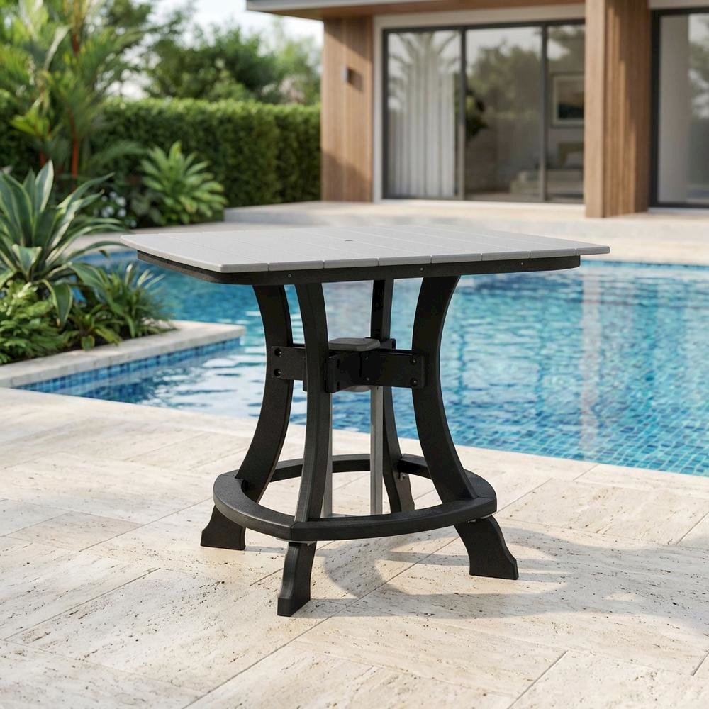 Square Counter Height Table In Light Gray And Black Base With Outdoor Durability. Picture 3