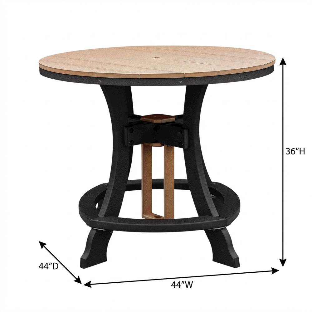 Round Cedar Outdoor Dining Table With Black Base, 44 Inches Wide. Picture 7