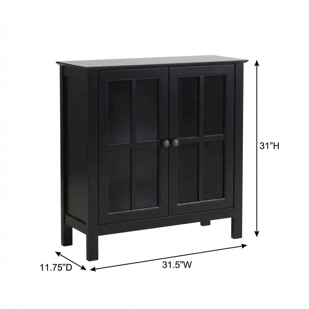 Black Glass Door Accent Cabinet with Display Storage and Fiberboard Construction. Picture 5