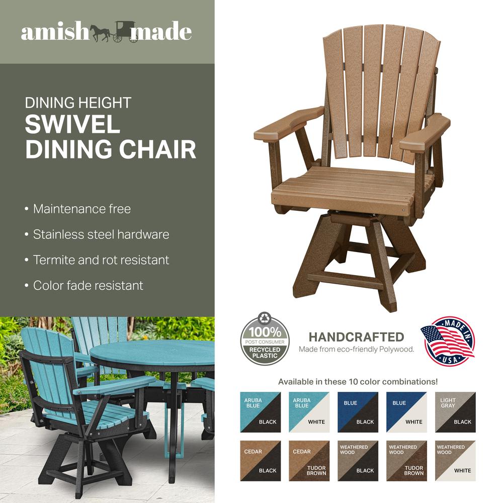 Dining Height Swivel Arm Chair in Cedar with a Tudor Brown Base. Picture 3