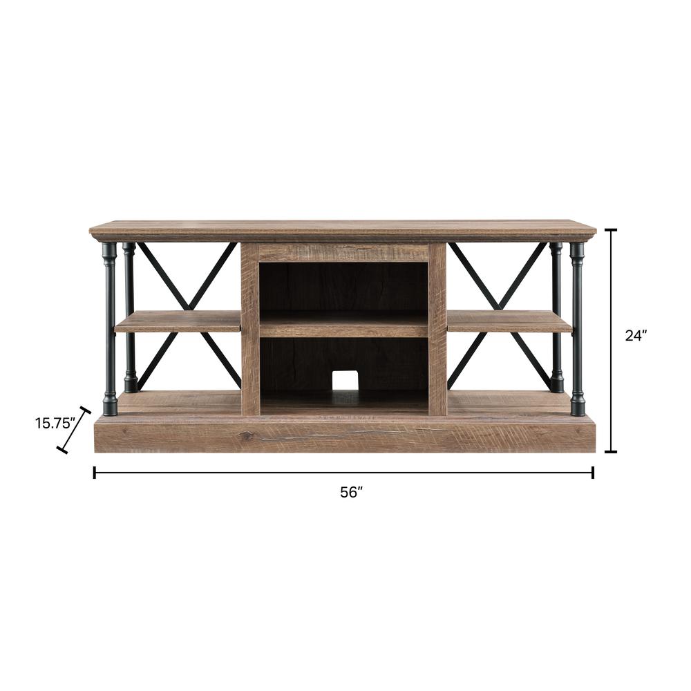 OS Home Model 6592 Contemporary Architecture Media Console in Rough Sawn Birch Finish.. Picture 3