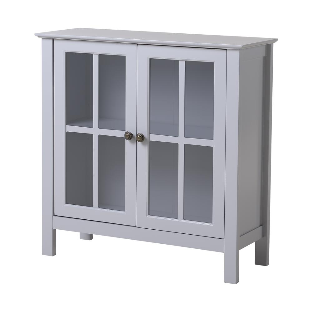 Dark Gray Glass Door Accent and Display Cabinet. Picture 1