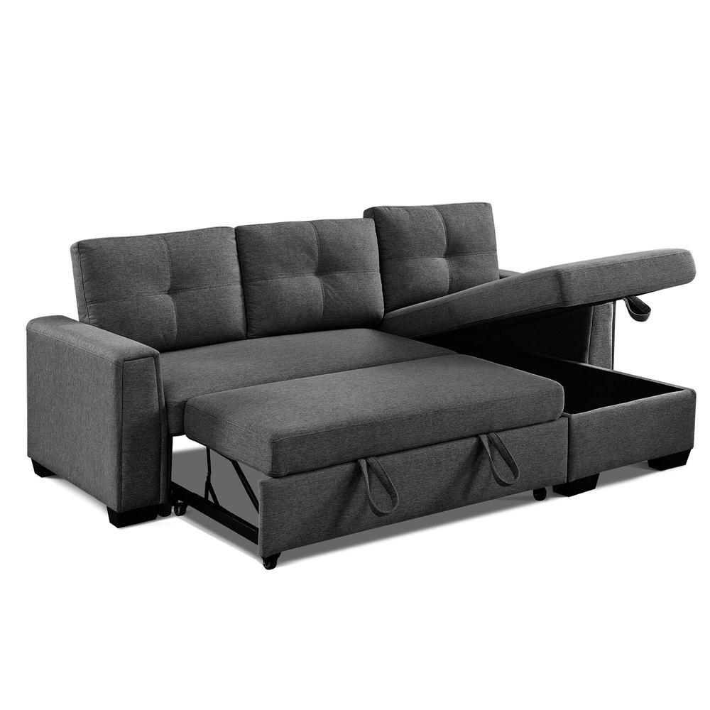 Tufted Sectional Chaise Sofa Sleeper with Storage in Dark Grey. Picture 10