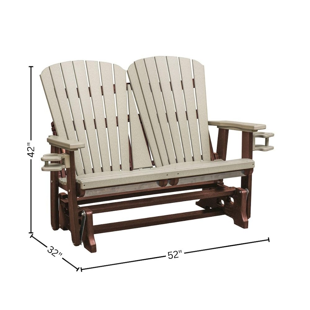 Dual Fan Back Glider, 2-Person, Cupholders, All-Weather Poly Lumber, Brown. Picture 8