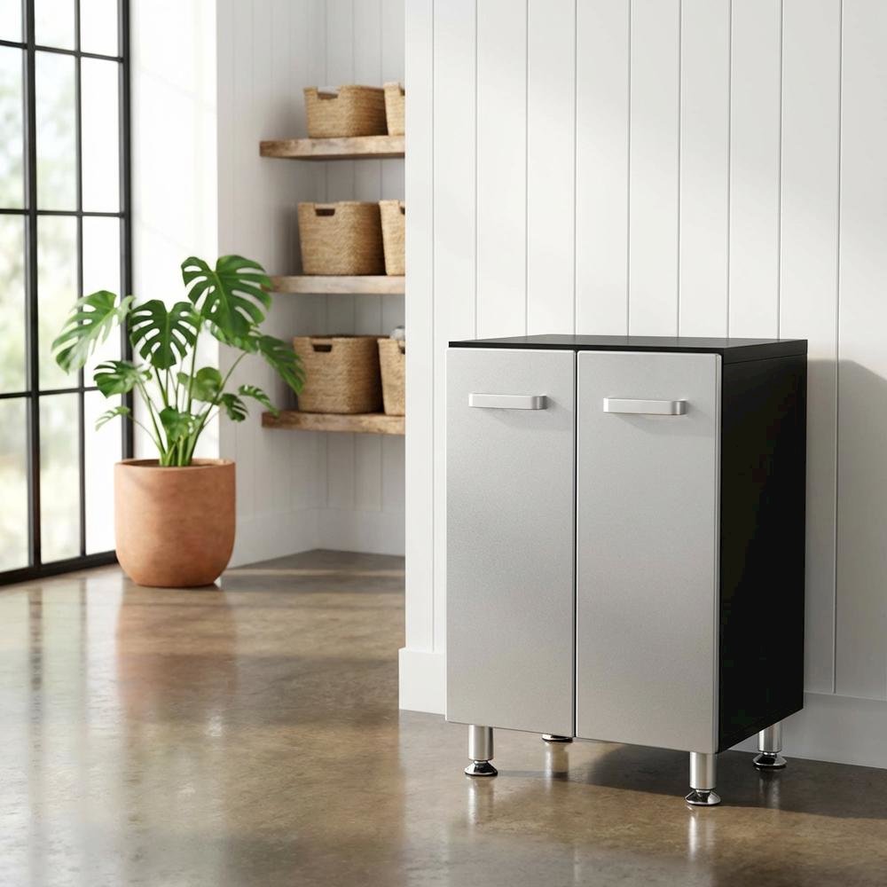 Metal Storage Cabinet With Black And Silver Finish For Garage Organization. Picture 2