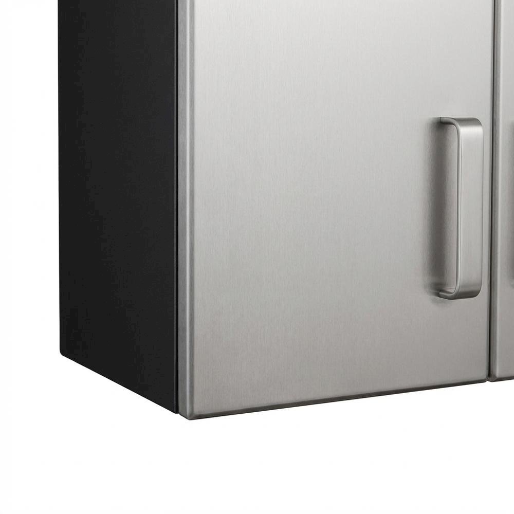 Heavy Duty Black Metal Overhead Cabinet With Silver Front For Storage. Picture 6