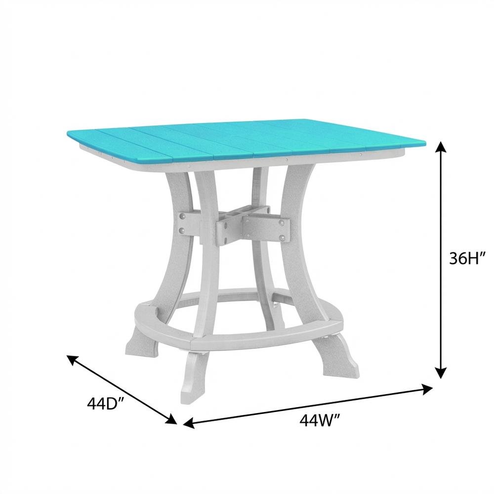 Square Outdoor Dining Table In Aruba Blue With White Base, Polyethylene Material. Picture 7