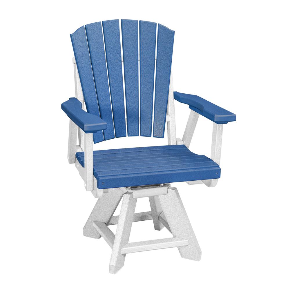 Dining Height Swivel Arm Chair in Blue on a White Base. Picture 1