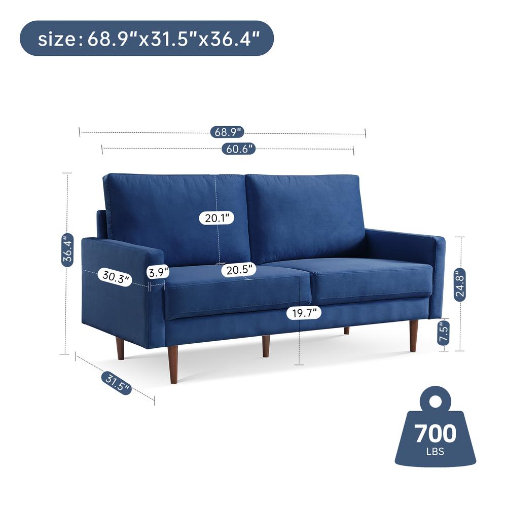 69 Inch Wide Upholstered Two Cushion Sofa with Square Arms. Picture 3