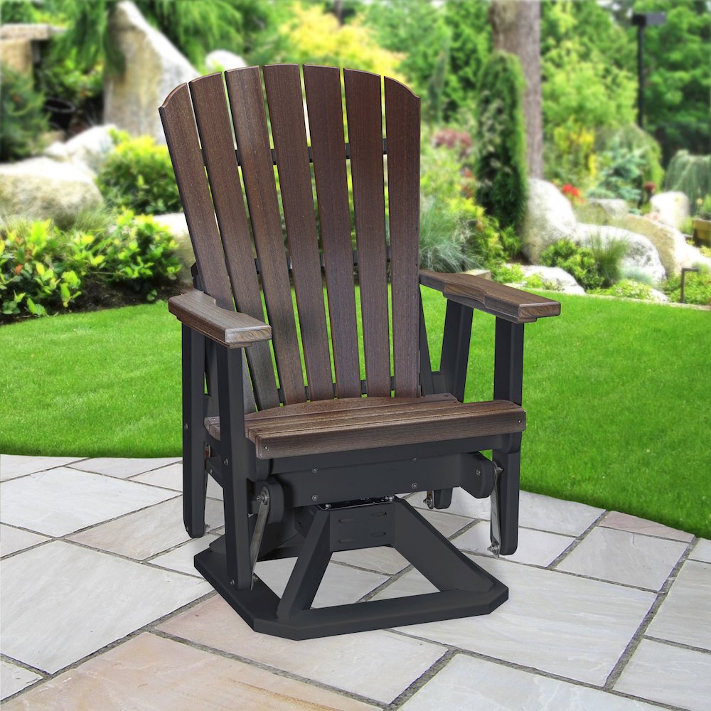 Fan Back Swivel Glider in Brazilian Walnut on a Black Base. Picture 4