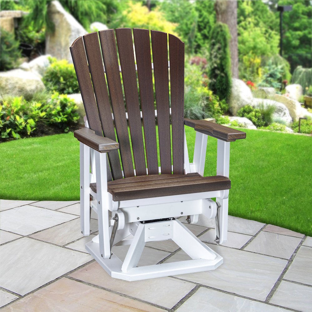 Fan Back Swivel Glider in Brazilian Walnut on a White Base. Picture 8