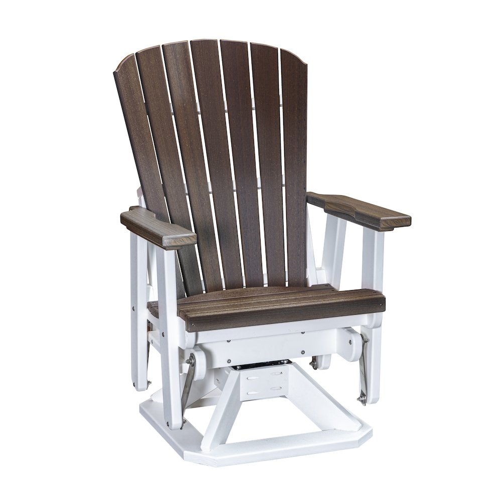 Fan Back Swivel Glider in Brazilian Walnut on a White Base. Picture 1